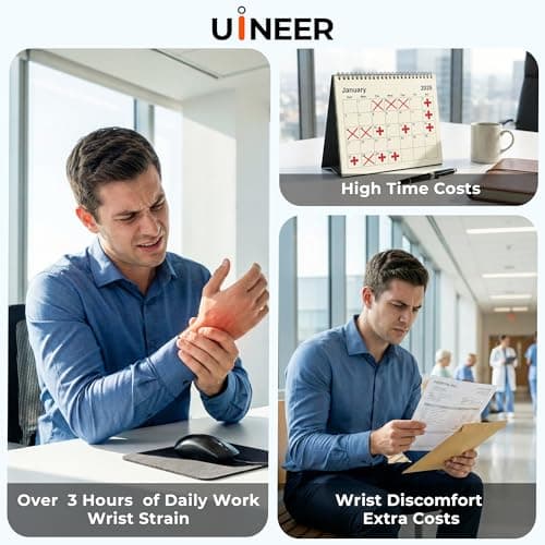 Uineer Wireless Ergonomic Mouse, Wireless Bluetooth Rechargeable Vertical Mouse, 7 Color LED, 4 DPI Adjustable, USB-A Receiver, Wrist Strain Relief,Optical Mice for Computer/PC/Laptop, Black (Black) - Thumbnail 2