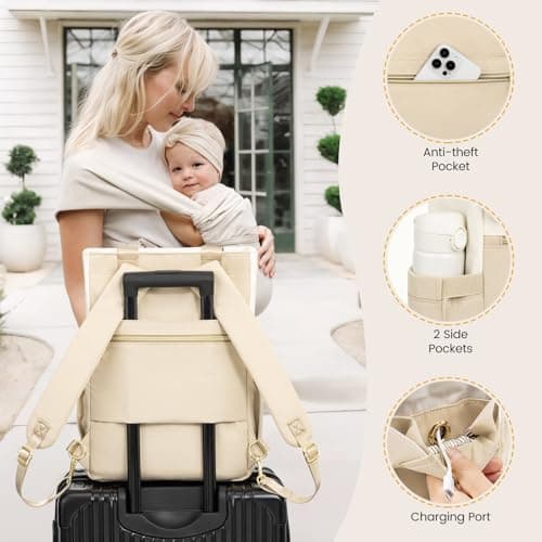 LOVEVOOK Diaper Bag Backpack,Diaper Tote Bag with Insulated Pockets,Baby Bag for Girl Boy with Changing Pad,Large Baby Diaper Bag with Pacifier Case,Anti-Theft Travel Backpack for Women - Thumbnail 6
