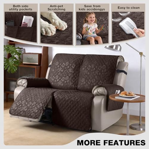 VANSOFY 100% Waterproof Recliner Sofa Covers, Couch Covers with Non-Slip Granule, 2-Piece Washable Reclining Sofa Cover with Pocket Furniture Protector for Kids, Pets（Chocolate,2 Seater） - Thumbnail 4