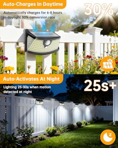 Aootek New Solar Motion Sensor Lights 120 LEDs with Lights Reflector,270° Wide Angle, IP65 Waterproof, Step Lights for Front Door, Yard, Garage, Deck (Black, Daylight White, 4-Pack) - Thumbnail 5