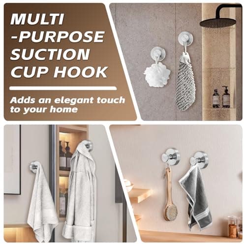 Supopular Reusable Heavy Duty Suction Cup Hooks for Kitchen/Bathroom/Shower - Wet-Proof Hooks for Towels, Robes, Loofah&Wreaths/No Drill Mounting on Glass, Tile, Metal (2, Brushed Nickel) - Thumbnail 4