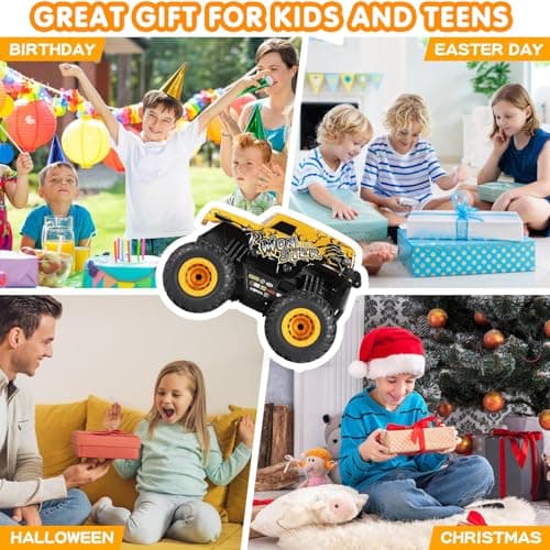 DYODYORC Remote Control Car, 2.4Ghz All Terrain Monster Truck Toys, RC Truck with Music, 3 Lighting Effects, 360 Stunt Capable, 2 Batteries Ready to Run, Toy Gifts for Boys and Girls (Yellow) - Thumbnail 5