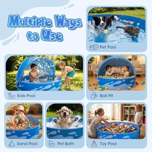 Peradix Paddling Pool for Kids and Dogs, 48" Portable Baby Pool with Canopy for Toddlers Summer, Foldable Kiddie Tent with Sun Shade Outside Water Toys for Backyard Beach, Easy Setup & Carrying Bag - Thumbnail 3
