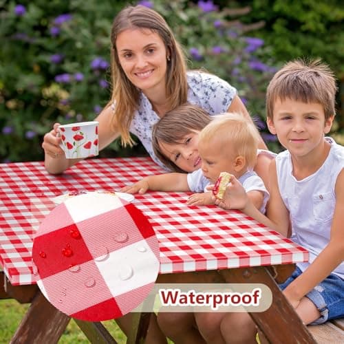 Nimalpal Picnic Table Cover with Bench Covers and Bag, Camping Essentials Camping Table Cover with Elastic Edges, 72x30 Inches 3 Pcs Set (Red) - Thumbnail 5