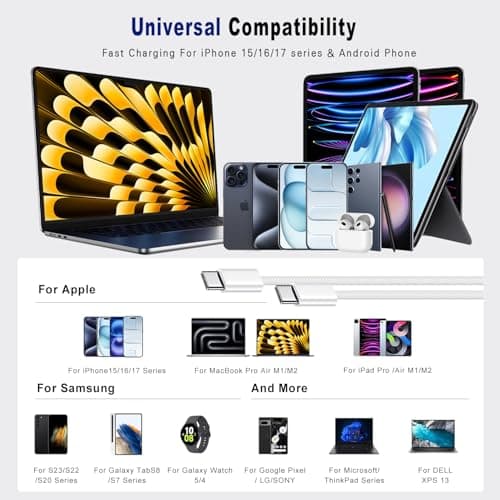 USB C to USB C Cable 3FT Certified 2Pack 60W usbc Woven Fast Charging Type C Charger Cord Compatible with iPhone 17/16 Pro Max Plus Samsung S23 Note 20 iPad Pro Air Mini MacBook Air - Thumbnail 6
