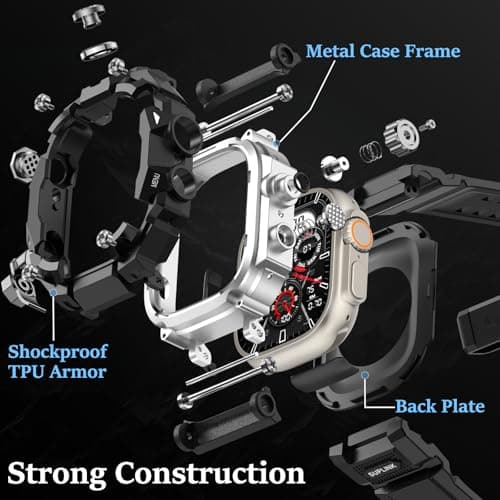 SUPLINK Rugged Case with Band for Apple Watch Ulltra 3 Band/ 1/ Ultra 2, Compatible with 49mm Apple Watch Bands Men, Protective Bumper Cover Screen Protector Kit for iWatch Bands (Silver) - Thumbnail 3
