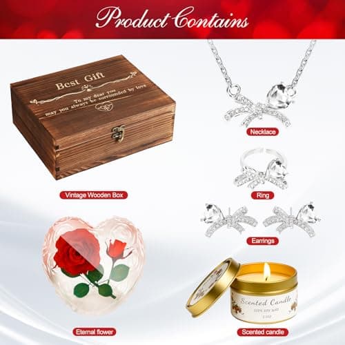 Preserved Roses with Necklace Set & Scented Candle, Mother's Day Gifts for Women Mom Romantic Eternal Flowers Rose Birthday Gift for Wife Girlfriend Daughter on Valentine's Anniversary - Thumbnail 2