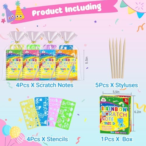 ZMLM 4 Pack Scratch Art Party Favors: Birthday Party Favors for Kids 4-8, Bulk Rainbow Scratch Notebook Paper Pads, Goodie Bags Stuffers Girls Boys Classroom Gifts Crafts Toys Easter Basket Stuffers - Thumbnail 2