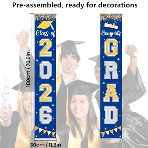 Graduation Decorations 2026 GRAD Banner Blue Porch Door Sign Welcome Banner For Indoor Outdoor Wall Graduation Decorations Class of 2026 - Thumbnail 5
