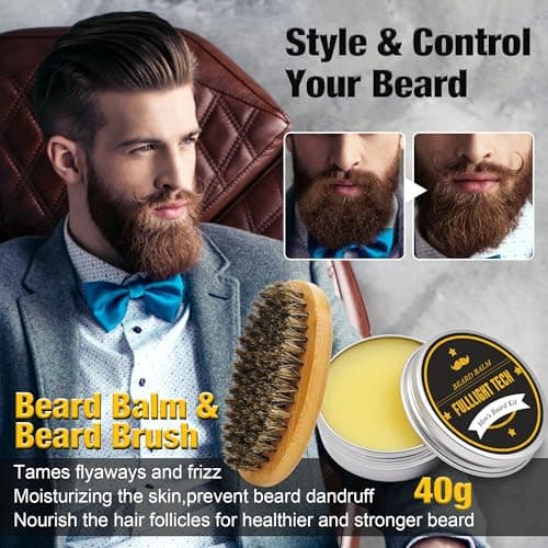 Beard Kit for Men Grooming & Care W/3 Pack Beard Oil, Wash, Balm, Comb, Brush, Scissors,Anniversary Valentines Birthday Fathers Gifts Idea for Husband Him Boyfriend Dad Men Christmas Stocking Stuffers - Thumbnail 5