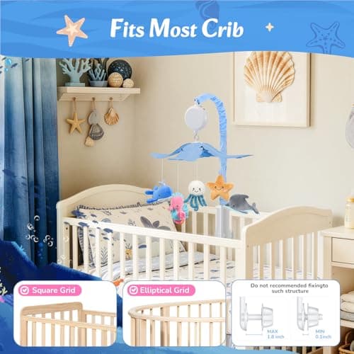 FEISIKE Baby Crib Mobile with 35 Lullabies, 3 Modes Rotation & Music, Adjustable Volume, Nursery Decor for Boys and Girls (Ocean Theme) - Thumbnail 3