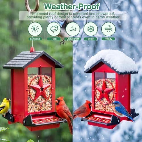 Squirrel Proof Bird Feeders for Outdoors with Weight-Activated, Metal 5LB Large Wild Bird Feeders for Cardinals,Blue Jay,Finch, Weatherproof Durable Hanging Bird Feeder for Backyard,Garden (Red) - Thumbnail 5
