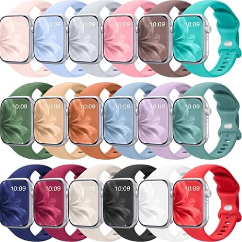 18 Pack Silicone Bands Compatible with Apple Watch 38mm 40mm 41mm 42mm 44mm 45mm 46mm 49mm Women Men, Soft Waterproof Replacement Wrist Sport Band for iWatch Series 11 10 9 8 7 6 5 4 3 2 1 SE Ultra - Image 1