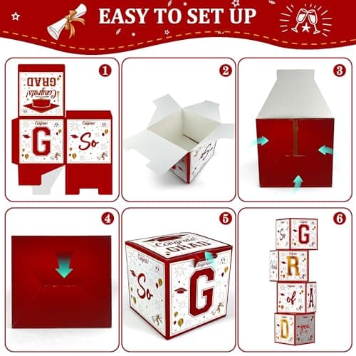 OHOME 8 Pack Graduation Decorations 2026 - Graduation Party Decorations 2026 - Balloon Boxes for Class of 2026 Party Favors Supplies - Yard Signs Banner Backdrop Decor (Red) - Thumbnail 3