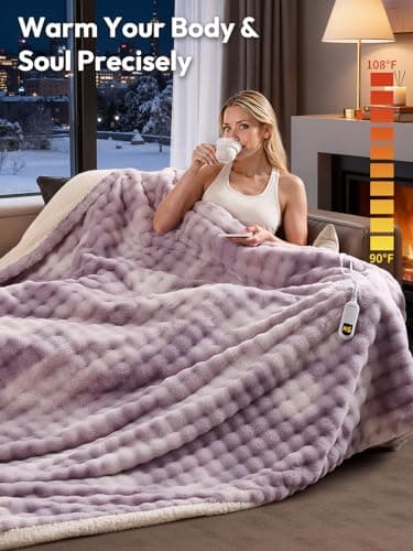 WOOMER Full Size Heated Blanket with 10 Heating Levels & 10H Auto Off, Machine Washable Double-Sided Rabbit Faux Fur Electric Blanket for Couch, Bed and Living Room, ETL/CPF Certified - Thumbnail 4