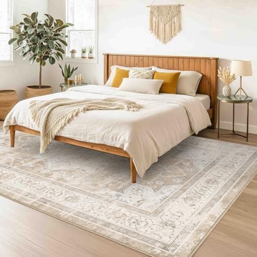 Vintage 8x10 Area Rugs Living Room: Washable Boho Large Neutral Vintage Soft Rug Stain Resistant Distressed Farmhouse Non-Slip Patterned Carpet for Bedroom Nursery Kids Office Dining Room-Beige Brown - Thumbnail 3