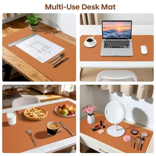 Yuwiiuuo Leather Desk Pad Protector, Office Desk Mat, Large Mouse Pad, Non-Slip PU Leather Desk Blotter, Waterproof Computer Desk Writing Pad for Office and Home (Brown, 31.5" x 15.7") - Thumbnail 3