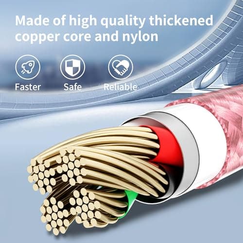 Multi Charging Cable,(2Pack 4FT) 3 in 1 Charging Cable for Multiple Devices, Nylon Braided Universal Charger Phone Charger Cord with Type-C,Micro USB,IP Port for iPhone16/15 Series/Phone&Pad-Pink - Thumbnail 5