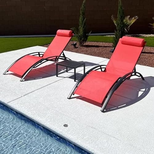 PURPLE LEAF Patio Chaise Lounge Set Outdoor Lounge Chair Beach Pool Sunbathing Lawn Lounger Recliner Chair Outside Tanning Chairs with Arm for All Weather Side Table Included Coral Red - Thumbnail 3