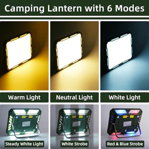 UMLAEN Camping Lantern Rechargeable Camping Lights 20W,1000LM, 6 Modes, Waterproof Camping Essentials with 4 Magnetic Bases, for Emergency, Power Outages, Tent, Hiking, Car Repair, Fishing - Thumbnail 2