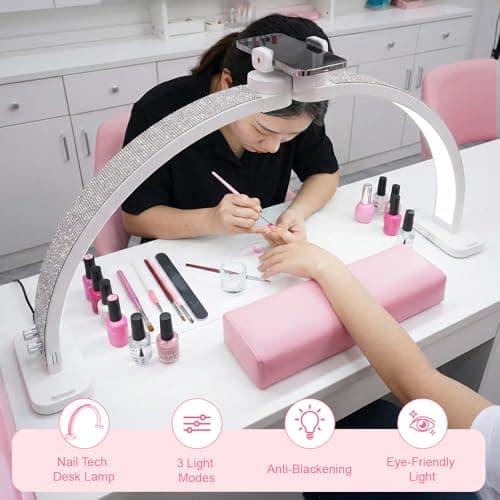 obcd Half Moon Light for Nail Desk 31" Foldable LED Nail Desk Lamp with Phone Holder, Professional Nail Tech Light for Manicure & Beauty Studio - Thumbnail 5