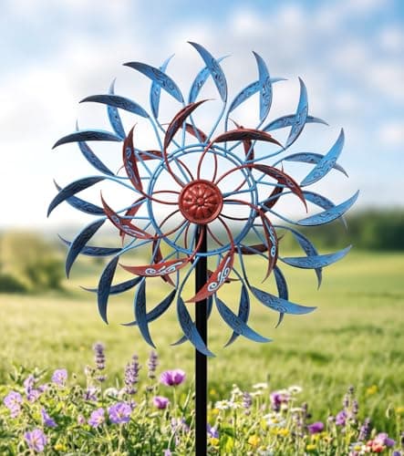 VUFOZ 4 Layer Wind Spinner Outdoor Metal, 13" Kinetic Wind Spinner for Yard and Garden, Decorative Metal Yard Art for Lawn or Patio