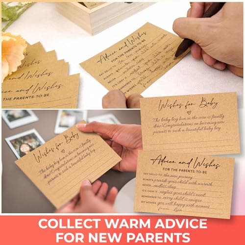 Woodamore Baby Shower Advice Cards for Parents To Be - 50 Pcs Baby Advice Cards for Baby Shower Ideas, Advice and Wishes Card Decorations, Gender Neutral Game - Thumbnail 5