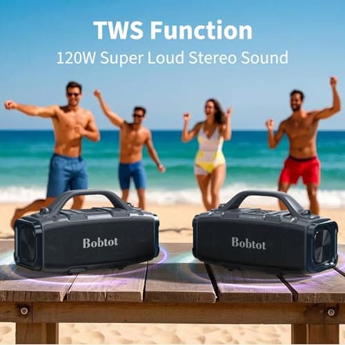 Bobtot Portable Bluetooth Speaker, 60W Peak IPX6 Waterproof, Outdoor Speaker with Handle Stereo Loud Sound, Deep Bass, 8800mAh Battery, TWS/TF/AUX/EQ Outdoor for Party Beach Camping - Thumbnail 4