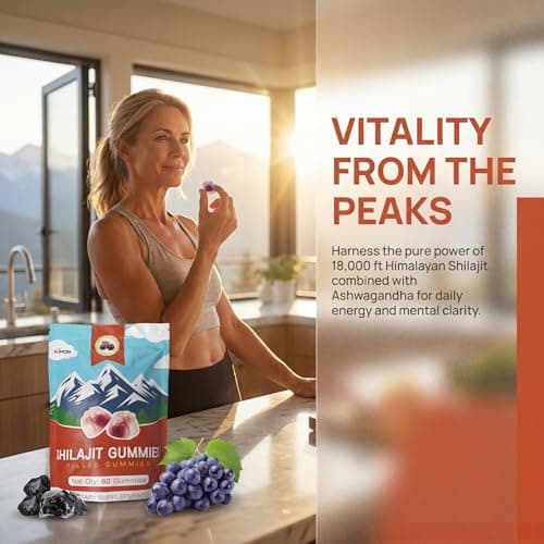 KIMON Himalayan Shilajit Gummies - Grape Flavor Natural Shilajit Gummies for Men & Women, Energy Booster with Ashwagandha and 85+ Minerals, 60 Gummies - Thumbnail 2