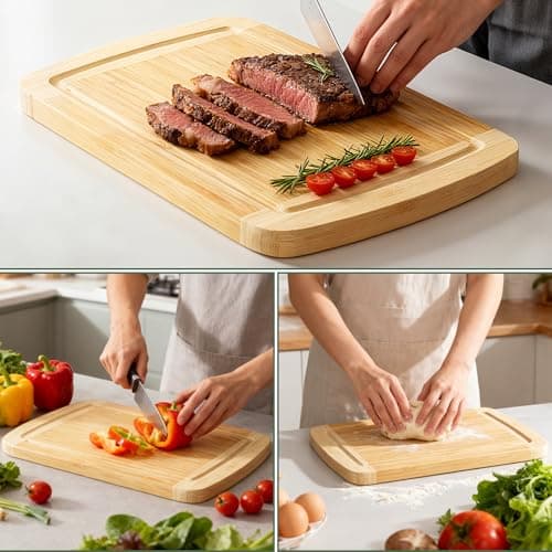 GuanQiao Cutting Boards for Kitchen (3-Piece)-Large Bamboo Cutting Board Non Toxic for Chopping Meat, Vegetables & Fruit, Over the Sink Use - Thumbnail 2