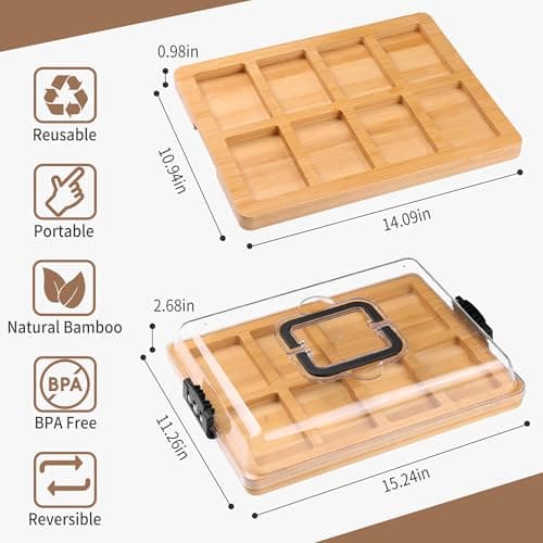 CAWIU Charcuterie Board with Lid and Handle - Portable Travel Design Bamboo Cheese Board Set with 4 Cheese Tools, Gift for Housewarming, Weddings, Picnics (8 Compartments, Black) - Thumbnail 5