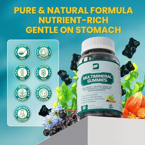 Sea Moss Gummies with Ashwagandha & Chlorophyll, Immune, Digestive and Gut Detox Support, Powered by Black Seed Oil, Vitamin C, Vitamin D & Magnesium, GMO, Vegan, Apple Flavor, 60 SeaMoss Gummies - Thumbnail 6