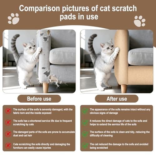 Cat Scratch Mat for Couch, Wall & Cat Tree - 78.7" Trimmable Self-Adhesive Cat Scratcher, Cat Scratch Furniture Protector, Felt Alternative to Sisal, DIY Cat Tower Replacement, 2 Pack(Khaki) - Thumbnail 3