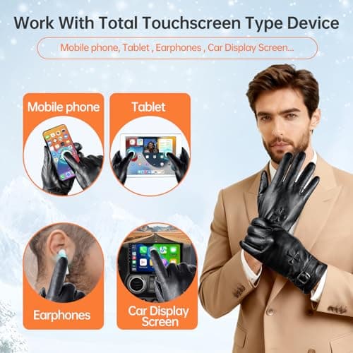 Aegend Sheepskin Leather Gloves,Cross Jesus Faith Christmas Gift-Thermal Winter Glove Warm Lining Full Hand Touchscreen/Black - Thumbnail 4