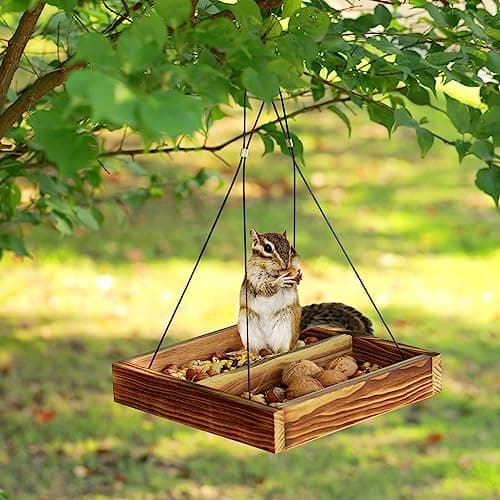 MIXXIDEA Bird Feeder Hanging Tray, Seed Tray Wooden Platform Hummingbird Feeder Hanging Tray Mesh Seed Platform for Garden Yard Outside Decoration Attracting for Wild Birds(Brown-1pk) - Thumbnail 4