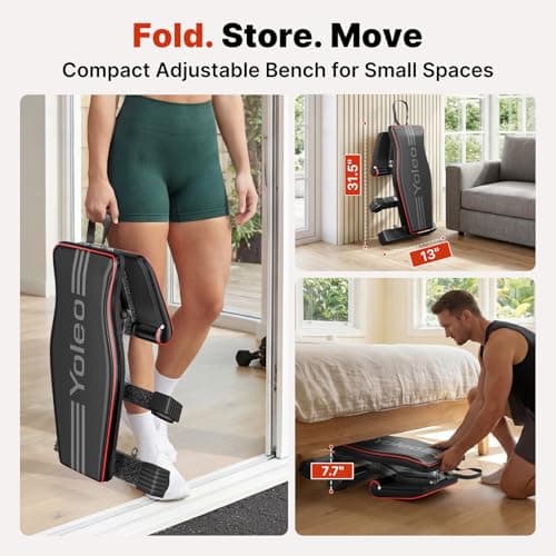 YOLEO Adjustable Weight Bench for Home Gym, ASTM-Certified 827LBS, 98% Pre-Assembled, Foldable Gym Bench with 84 Positions Incline Decline Flat, Wider Seat - Thumbnail 5