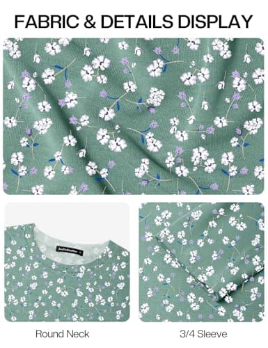 JUSTFASHIONNOW Womens Blouses Dressy Casual 3/4 Sleeve Tops for Women Trendy Spring Floral Printed Shirts for Women Fashion Clothes Outfits（Floral Blue，Small - Thumbnail 6