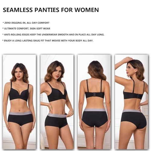 moonlight elves Womens Seamless Boy Shorts Underwear, No Show Boyshorts Panties For Women，Hipster Stretch Boxer Short Briefs Panty With Cotton Crotch 4 Pack, MultiPack, Size L - Thumbnail 4
