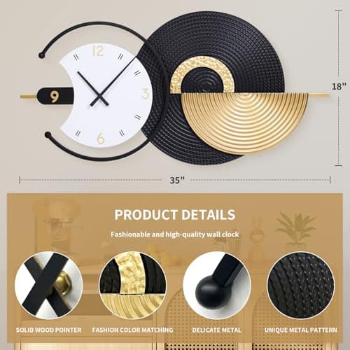 Anmotpe Large Wall Clock Geometric Oversize Modern Clocks Battery Operated Gold Iron Silent Non-Ticking Big Clocks for Living Room, Kitchen, Dining Room, Bedroom - Thumbnail 2