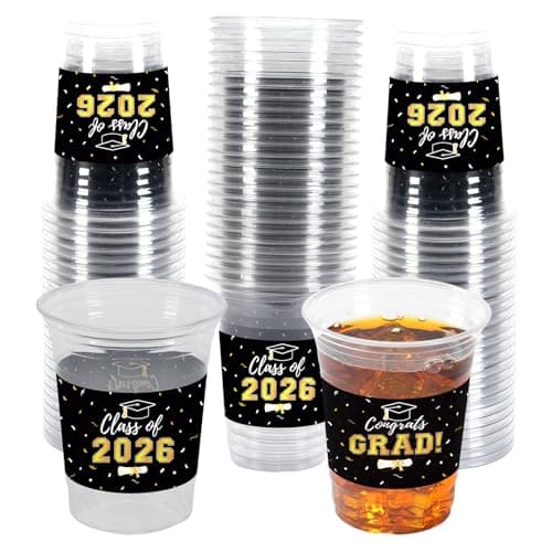 50Pcs 16oz Graduation Cups 2026 Black Disposable Plastic Cups Graduation Party Supplies Class of 2026 Decorations Graduation Party Decorations Festivities Grad Tableware Congrats Grad Party Supplies