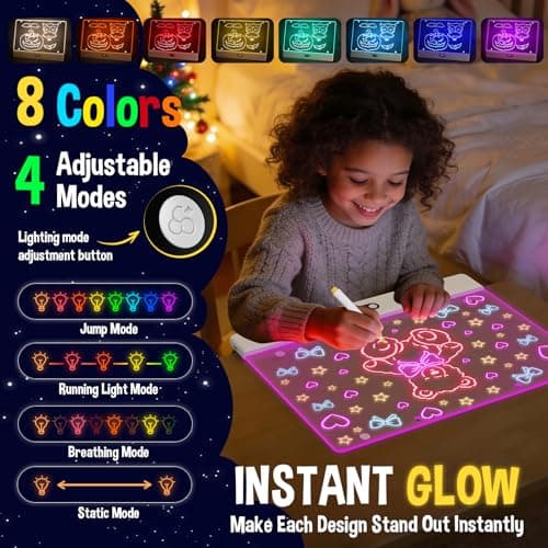 High Grade Led Drawing Board for Kids with 8 Light Effects, 16" Rechargeable Wireless Dry Erase Glow Note Doodle Pad, Acrylic Dry Erase Board with Stand, 2026 Birthday Gifts for Boys & Girls Ages 3–12 - Thumbnail 2