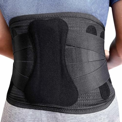 RockloookY Lower Back Brace for Women Men, Adjustable Lumbar Support with 3D Pad, Breathable Ergonomic Support Belt with Metal Stays for Work, Lifting, Drive, Black,Size XL,Waist 45"-52"