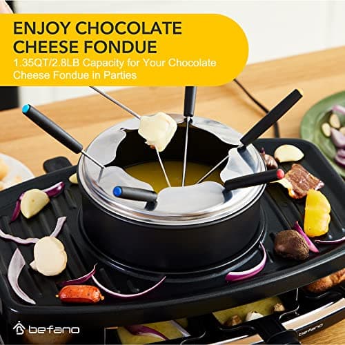 Electric Raclette Grill With Fondue Pot, 1100W Table Grill for 8 Peopl - Thumbnail 2