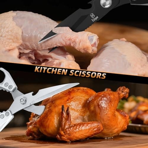 Ethyxe Kitchen Scissors Set - Heavy Duty Japanese Style, Dishwasher Safe, All Purpose Meat Cutting Shears, Sharp Food Scissors for Chicken Bones, Turkey, Fish & Vegetables - Thumbnail 5