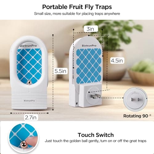 Indoor Fruit Fly & Gnat Traps Plug-in - UV/Blue Light Insect Trap with 2 Devices+6 Refills, Safe & Odorless Flying Insect Catcher for House/Kitchen/Office - Get Rid of Mosquitoes, Moths, Gnats - Thumbnail 6