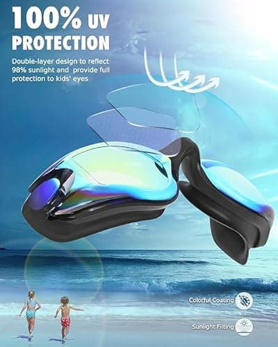 Aegend Swim Goggles 3 Pack Swimming Goggles for Kids & Youth Age 3-14 (Aqua & A-bright Rose & Clear Black) - Thumbnail 4
