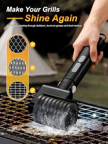 Aurviv Electric Grill Brush, 3-Speed Power Control Grill Brush for Outdoor Grill, Rechargeable BBQ Grill Brush, Cordless Grill Cleaning Brush with 2 Brush Head & Scouring Pad, Gifts for Men/Dad - Thumbnail 4