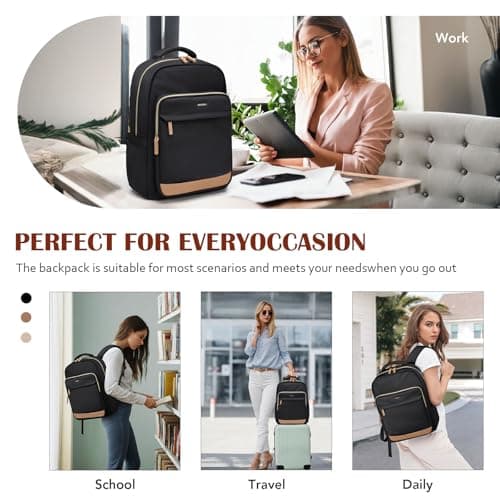 MDODO Laptop Backpack for Women,Travel Backpack with Laptop Compartment,Casual Daypack College Bookbag Computer Work Backpack, Black - Thumbnail 6