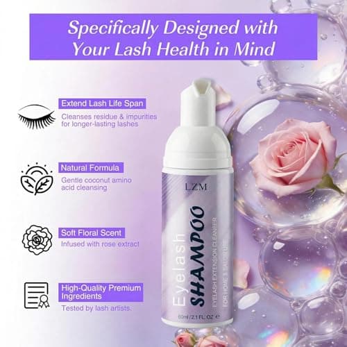 LZM Lash Shampoo Kit for Eyelash Extensions (2.02 fl oz), Lash Cleaner Foam and Lash Wash with Brush, Reusable & Spoolies, Gentle Eyelash Extension Cleanser for Professional and Daily Care - Thumbnail 3
