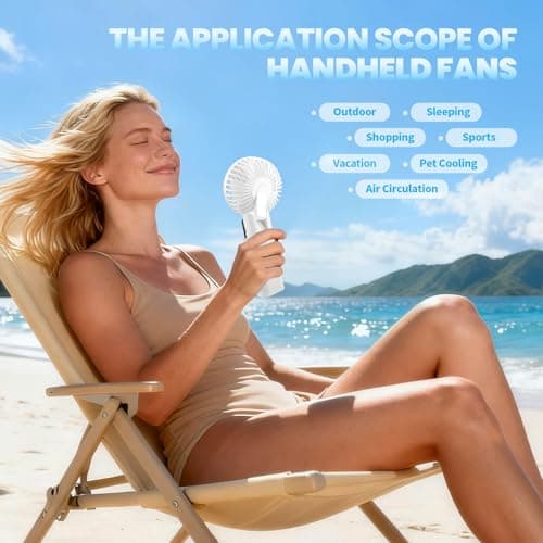 HAWANA Portable Handheld Fan, High Speed mini handheld fan with LED Display, travel fan 180° Foldable Desk Fan with Base, 5 Speed small fan for Outdoor Activities, Travel, Beach, White - Thumbnail 6